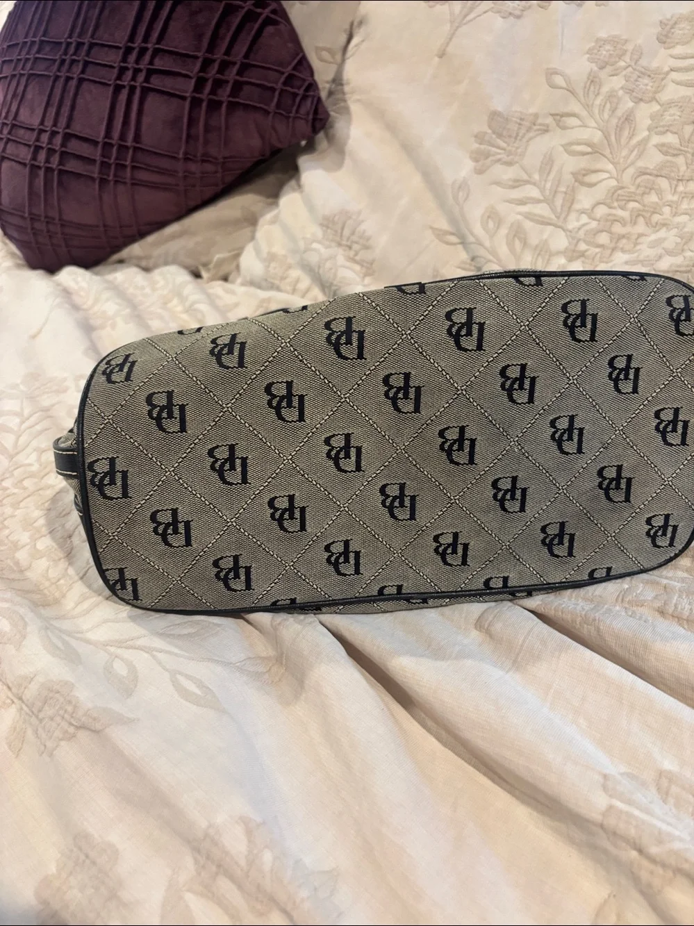 Dooney & Bourke Beige Monogram Hobo with Black Trim